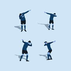 Fototapeta na wymiar soccer player do a dab celebration set - two tone flat illustration - shot, dribble, celebration and move in soccer