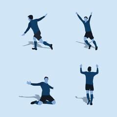 Fototapeta na wymiar raise hand up goal celebration set - two tone flat illustration - shot, dribble, celebration and move in soccer