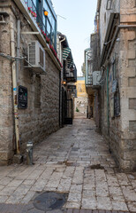 One of the quiet side streets of the city of Jerusalem in the evening, Israel