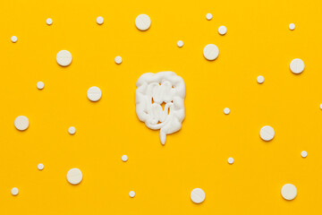 Human intestines. Problems with microflora, treatment with probiotics. Pain and inflammation in...