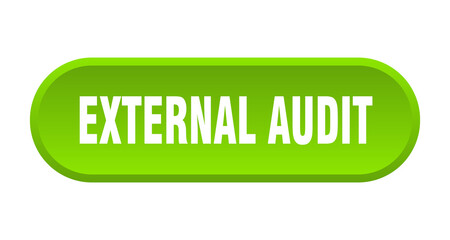 external audit button. rounded sign on white background