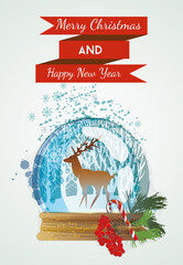 Christmas card background with snow globe