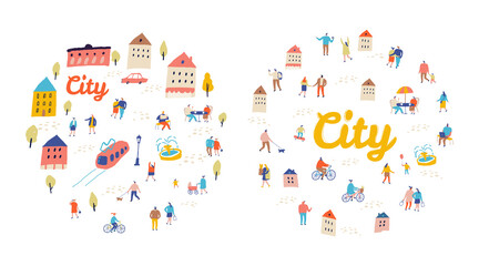 city flat vector. City life. People crowd © Oksana