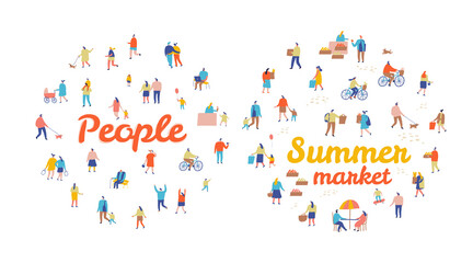 city flat vector. City life. People crowd