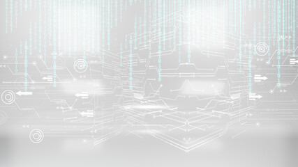 Abstract digital circuit and binary code background.