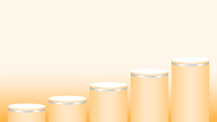orange pedestal cylinder circle five steps for cosmetics showcase, podium circle stage orange soft pastel, platform 5 steps and advertising copy space, podium round five layers of product display
