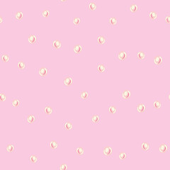 Random seamless pattern with doodle pearls silhouettes. Aqua bubbles on pink background.