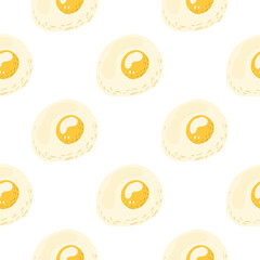 Fototapeta premium Isolated breakfast seamless pattern with omelette ornament. Meal with eggs in pastel tones with yellow yolk on white background.