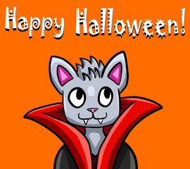 Stylized Happy Halloween Card With a Vampire Cat