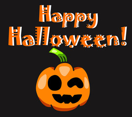 Stylized Happy Halloween Card With a Stylized Winking Pumpkin 