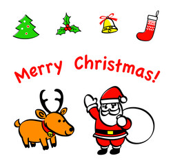 サンタクロースとトナカイ　クリスマスの手描きアイコン