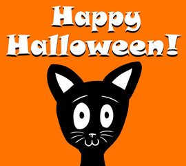 Stylized Happy Halloween Card With a Black Cat