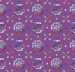 Vintage Abstract Italian Style Shapes Pattern Tile Ornaments Trendy Fashion Colors Seamless Design Perfect for Interior and Fabric Print or Wrapping Paper