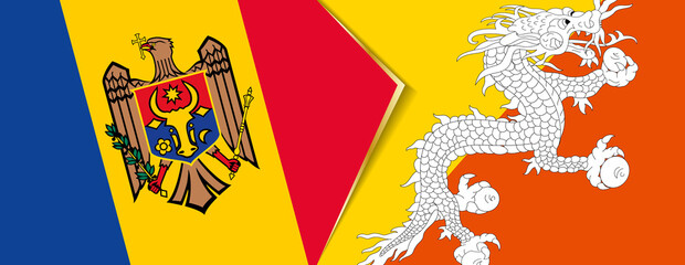 Moldova and Bhutan flags, two vector flags.
