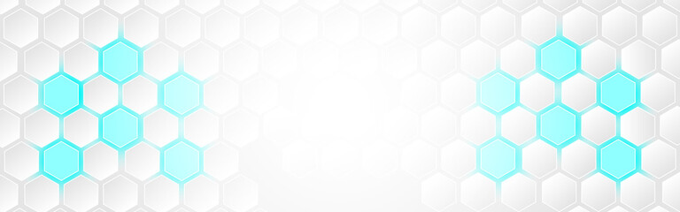 Fototapeta premium White abstract polygon light blue technology banner background. Vector 3d hexagon paper texture.