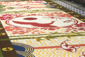 Flower carpet on the Grand-place, celebrating the friendship between Belgium and Japan in Brussels, Belgium