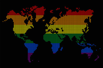 World map dots rainbow colors. global  LGBTQ concept. Vector illustration