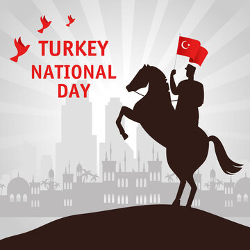 29 october republic day turkey, and military in horse with flag vector illustration design