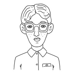 Vector Outline Avatar - Nerd Boy in Eyeglasses