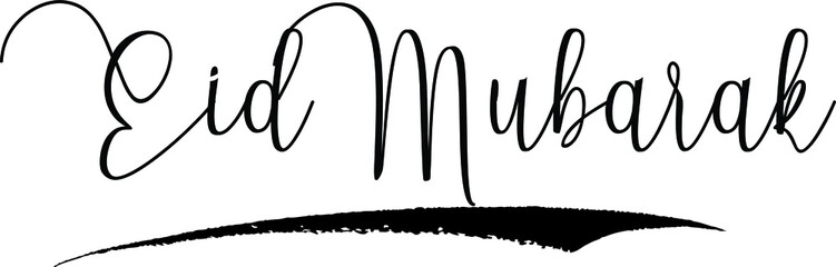 Eid Mubarak Calligraphy Handwritten Black Color Text On Yellow 
Background