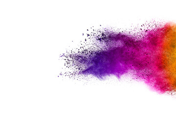 Explosion of colored powder isolated on white background. 