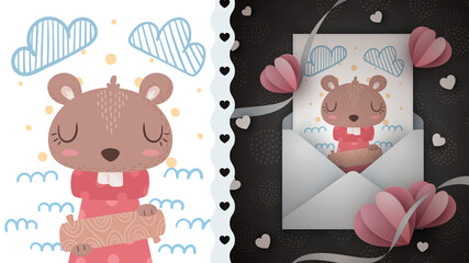 Cute beaver idea for greeting card