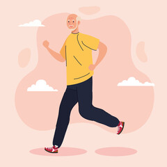 cute old man walking, sport recreation vector illustration design