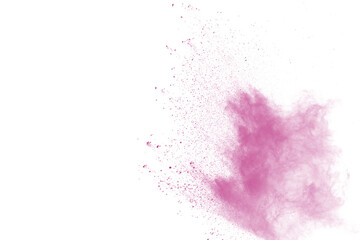 Pink powder explosion on white background. Paint Holi.