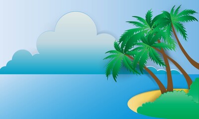 Beautiful beach paper art style with frame vector illustration