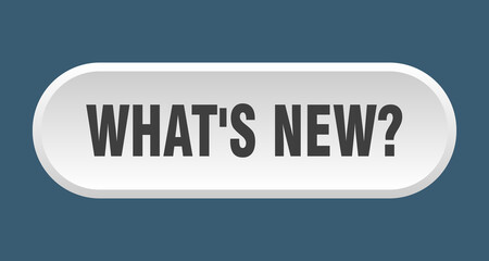 what's new? button. rounded sign on white background