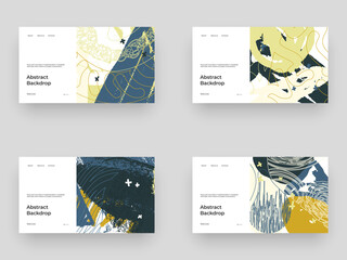 Set homepage design with abstract illustration. Colorful lines, spots, dots and paint strokes. Decorative backdrop. Hand drawn texture, elements and shapes. Eps10 vector.