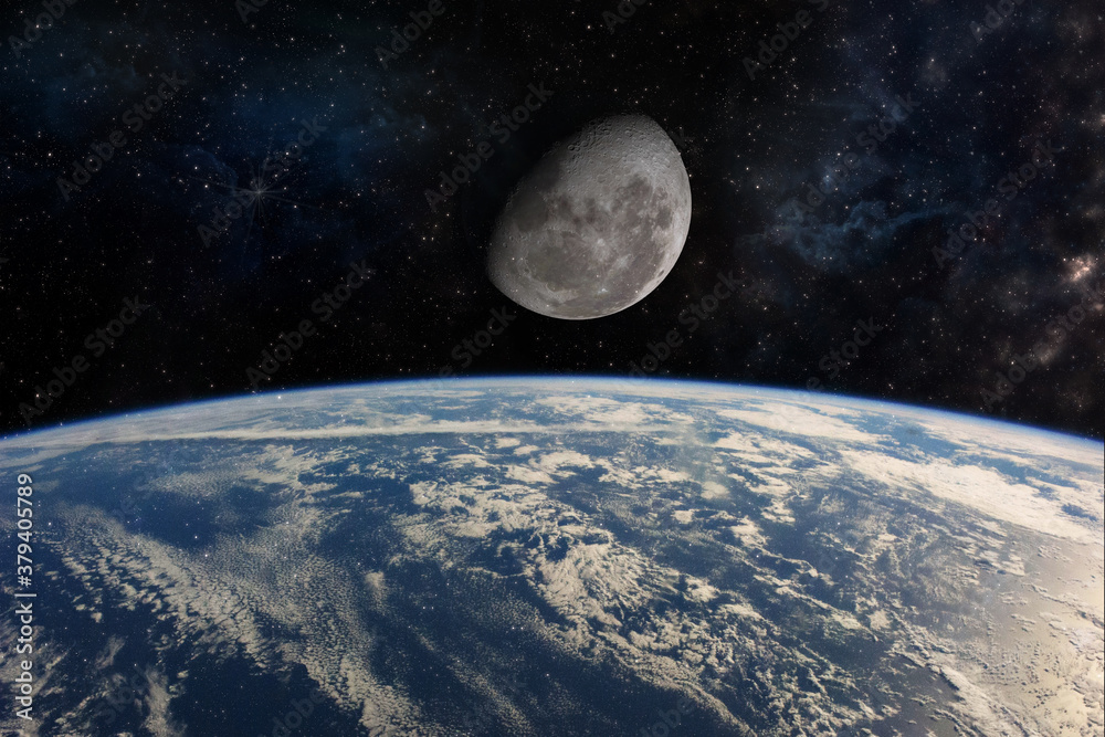 Wall mural high quality deep space iimage with the earth and the moon . elements of this image furnished by nas