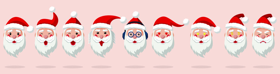 Santa Clause face with beard and hat. Father Frost head cartoon character illustration. isolated on white background. Cute Christmas symbol.