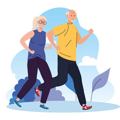 senior couple walking outdoor, sport exercise concept vector illustration design