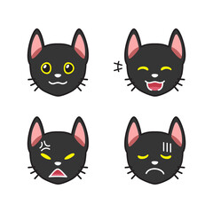 Set of black cat faces showing different emotions for design.