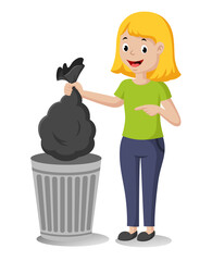Cartoon women take out the trash. Vector illustration