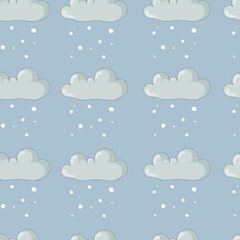 Cute winter snow cloud seamless pattern template. Cartoon vector illustration for games, background, pattern, decor. Print for fabrics and other surfaces.
