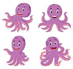 Cute cartoon octopus different expression. Vector illustration