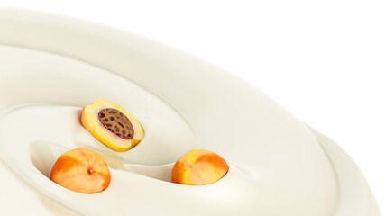 peach float in a yogurt Presentation of dairy products flavored 3d render image