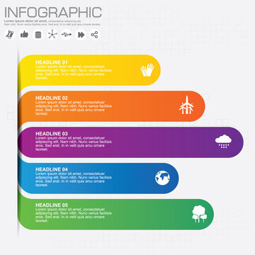 Modern infographic options banner. Business concept with 5 steps, options, parts. Vector background. Can be used for workflow layout, brochure, diagram, chart, number and step up options, web design
