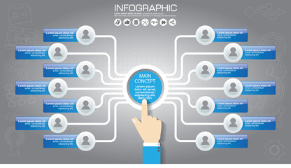 Part of the report with logo and icons set. Business concept with five options. Vector infographic of technology or education process. Web Template of a pyramidal chart, diagram or presentation.
