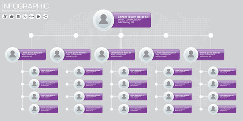 Corporate organization chart with people icons. Vector illustration.