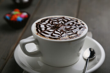 Coffee Mocha with chocolate sauce horizontal view