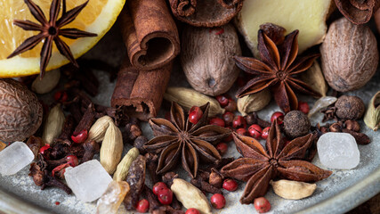 Collection of spices for mulled wine