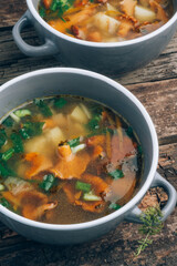 soup with chanterelles and herbs