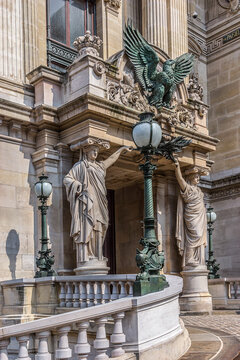 Architectural details of Opera National de Paris - Grand Opera (Garnier Palace) is famous neo-baroque building in Paris, France.