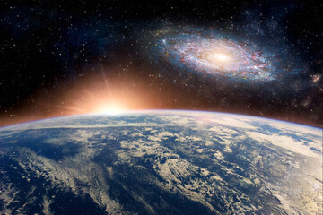 Andromeda with the earth deep space fantasy background image Elements of this image furnished by...