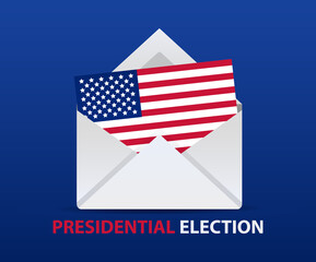 USA Presidential Election Vote poster design with the national flag in an envelope. Vector illustration