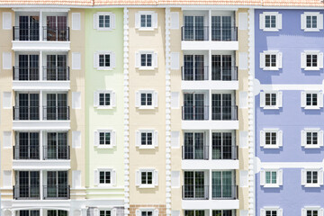 Windows on colorful building.