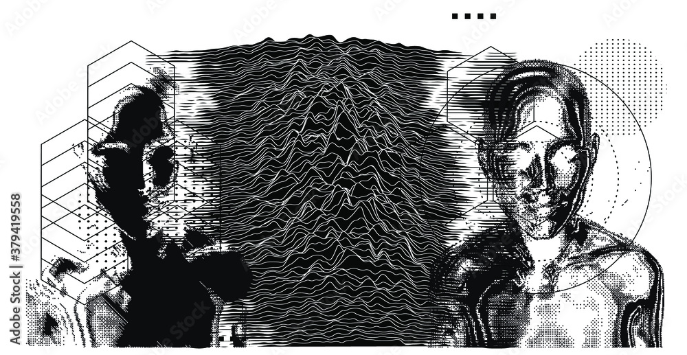 Aufkleber Abstract futuristic background with binary code and wavy graph function. Big data and machine learning concept.